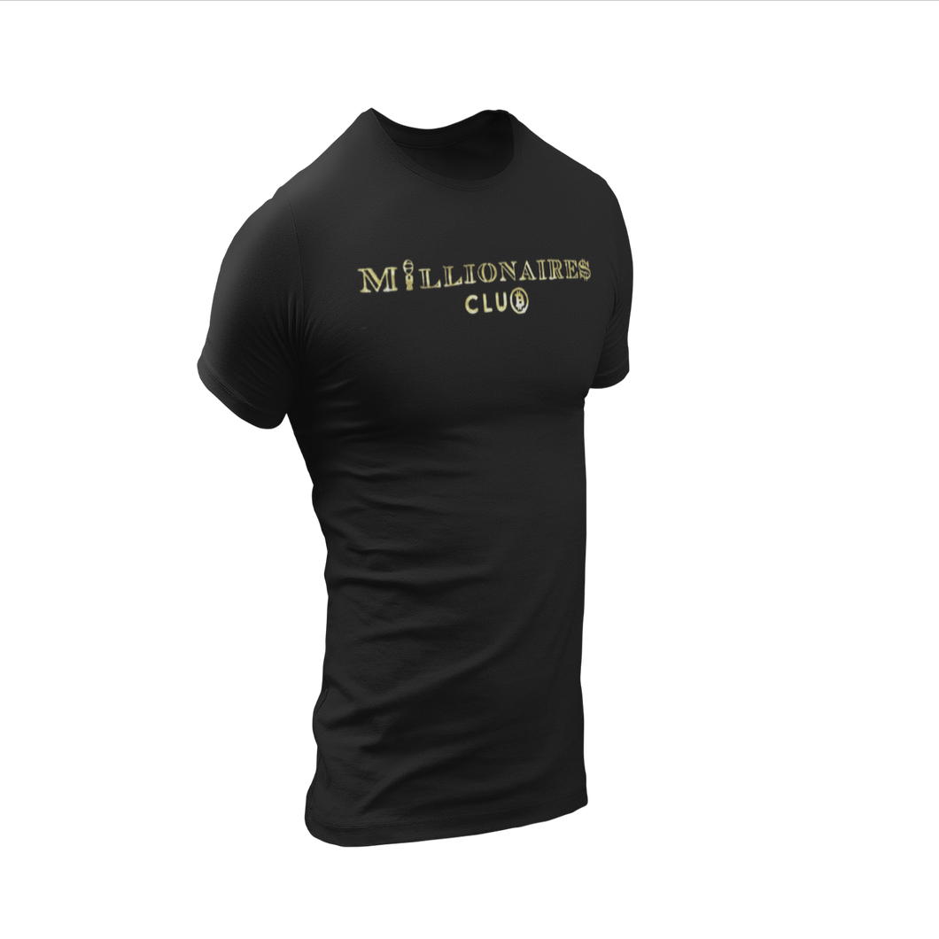 Millionaires Club Tee Black - Yellow Gold Bitcoin Lettering